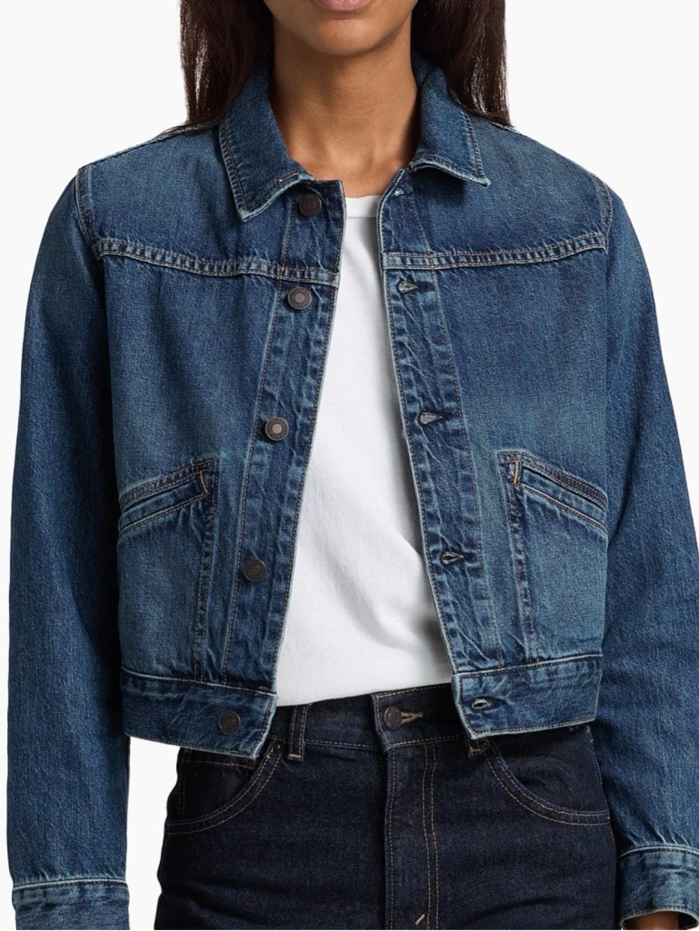 Nili Lotan Denim Jacket Small Cropped Button Front USA Made Jean - Picture 7 of 8